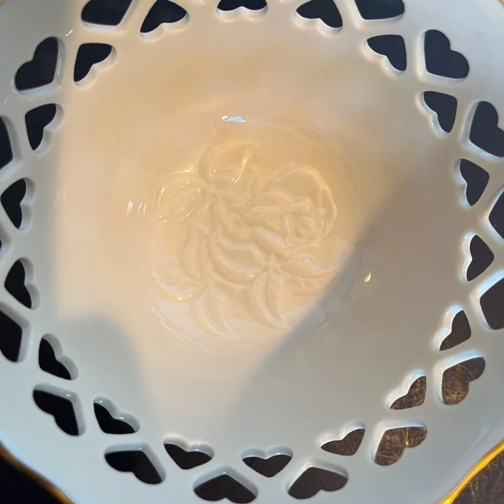 Lenox Ivory China Heart Bowl with Embossed Roses